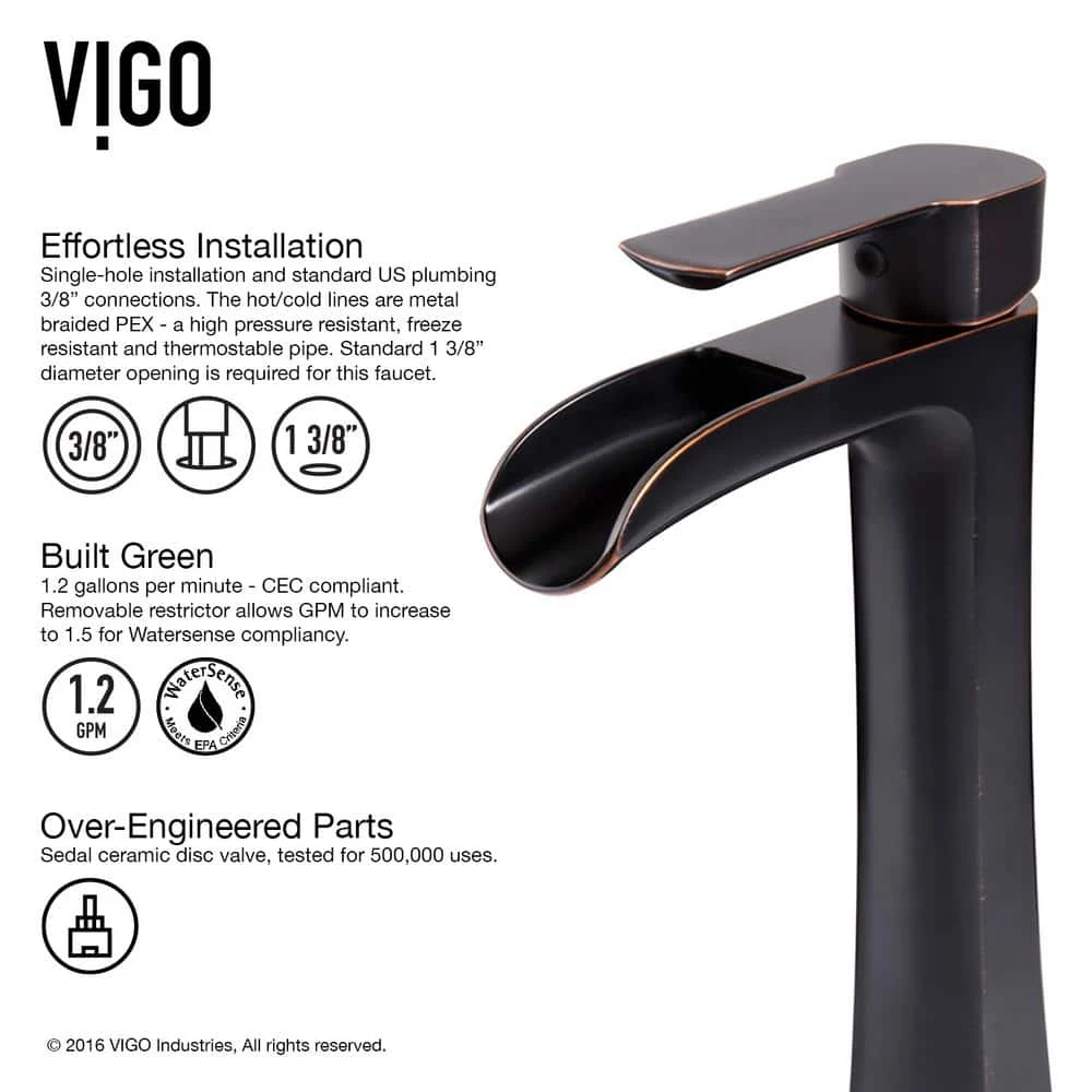 VIGO Niko Single-Handle Single Hole Bathroom Faucet in Antique Rubbed Bronze 3 VIGO Niko Single-Handle Single Hole Bathroom Faucet in Antique Rubbed Bronze - Image 3