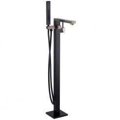 AKDY 1-Handle Freestanding Floor Mount Roman Tub Faucet Bathtub Filler with Hand Shower in Matte Black