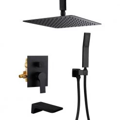 Aurora Decor ACA Single-Handle 1 Spray Square High Pressure Shower Faucet with handle tub faucet in matte black (Valve Included)