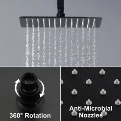 Aurora Decor ACA Single-Handle 1 Spray Square High Pressure Shower Faucet with handle tub faucet in matte black (Valve Included) -Bathroom Faucets Store black aurora decor shower faucets ad 88017b 12 fa 1000