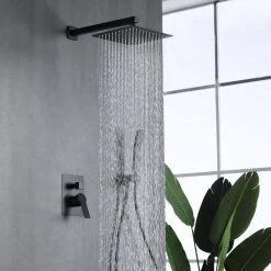 Aurora Decor ACA Single-Handle 3-Spray Square with 1.8 G 10 IN.Dual Shower Heads with waterfall faucet in Black (Valve Included) -Bathroom Faucets Store black aurora decor shower faucets smdhd2b030b 31 1000