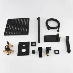 Aurora Decor ACA Single-Handle 3-Spray Square with 1.8 G 10 IN.Dual Shower Heads with waterfall faucet in Black (Valve Included) -Bathroom Faucets Store black aurora decor shower faucets smdhd2b030b fa 1000