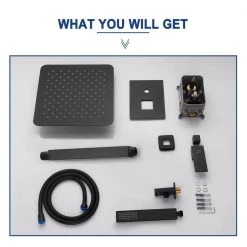 CASAINC 1-Spray Patterns with 10 in. Ceiling Mount Dual Shower Heads with Hand Shower Faucet, in Black (Valve Included) -Bathroom Faucets Store black casainc dual shower heads m6066 b 10 mb 76 1000