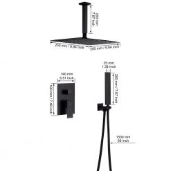 CASAINC 1-Spray Patterns with 10 in. Ceiling Mount Dual Shower Heads with Hand Shower Faucet, in Black (Valve Included) -Bathroom Faucets Store black casainc dual shower heads m6066 b 10 mb c3 1000