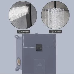 CASAINC 1-Spray Patterns with 10 in. Ceiling Mount Dual Shower Heads with Hand Shower Faucet, in Black (Valve Included) -Bathroom Faucets Store black casainc dual shower heads m6066 b 10 mb fa 1000