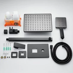 ELLO&ALLO 2-Handle 2- -Spray of Rain Shower Faucet and HandShower Combo Kit with Rectangle Shower Head in Black (Valve Included) -Bathroom Faucets Store black ello allo shower faucets es b p160 76 1000