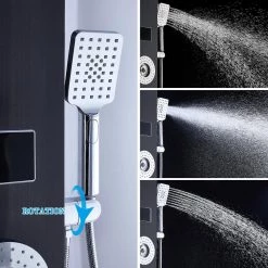 ELLO&ALLO 53.6 in. 6-Jet Shower Tower System with LED Rainfall Waterfall Shower Head Handshower in Black -Bathroom Faucets Store black ello allo shower towers eps b037 1f 1000