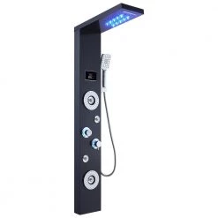 ELLO&ALLO 53.6 in. 6-Jet Shower Tower System with LED Rainfall Waterfall Shower Head Handshower in Black