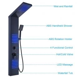 ELLO&ALLO 51 in. 2-Jet Shower Tower System with LED Rainfall Shower Head and LED Body Jets Hand-Shower in Black -Bathroom Faucets Store black ello allo shower towers eps b30 44 1000