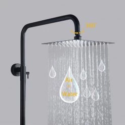 Magic Home 1-Spray 8.66 in. Square Bathroom Exposed Rainfall Pressure-Balanced Complete Shower System Valve Included in Black -Bathroom Faucets Store black magic home wall bar shower kits mh kst ms308b 1f 1000