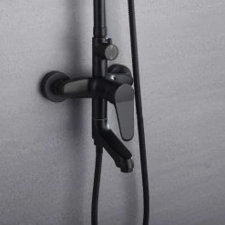 Magic Home 1-Spray 8.66 in. Square Bathroom Exposed Rainfall Pressure-Balanced Complete Shower System Valve Included in Black -Bathroom Faucets Store black magic home wall bar shower kits mh kst ms308b 44 1000