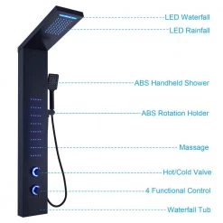 ELLO&ALLO 51 in. 40-Jet Shower Tower Panel System with LED Rainfall Waterfall Shower Head and LED Body Jets in Black -Bathroom Faucets Store black shower towers eps b33 44 1000