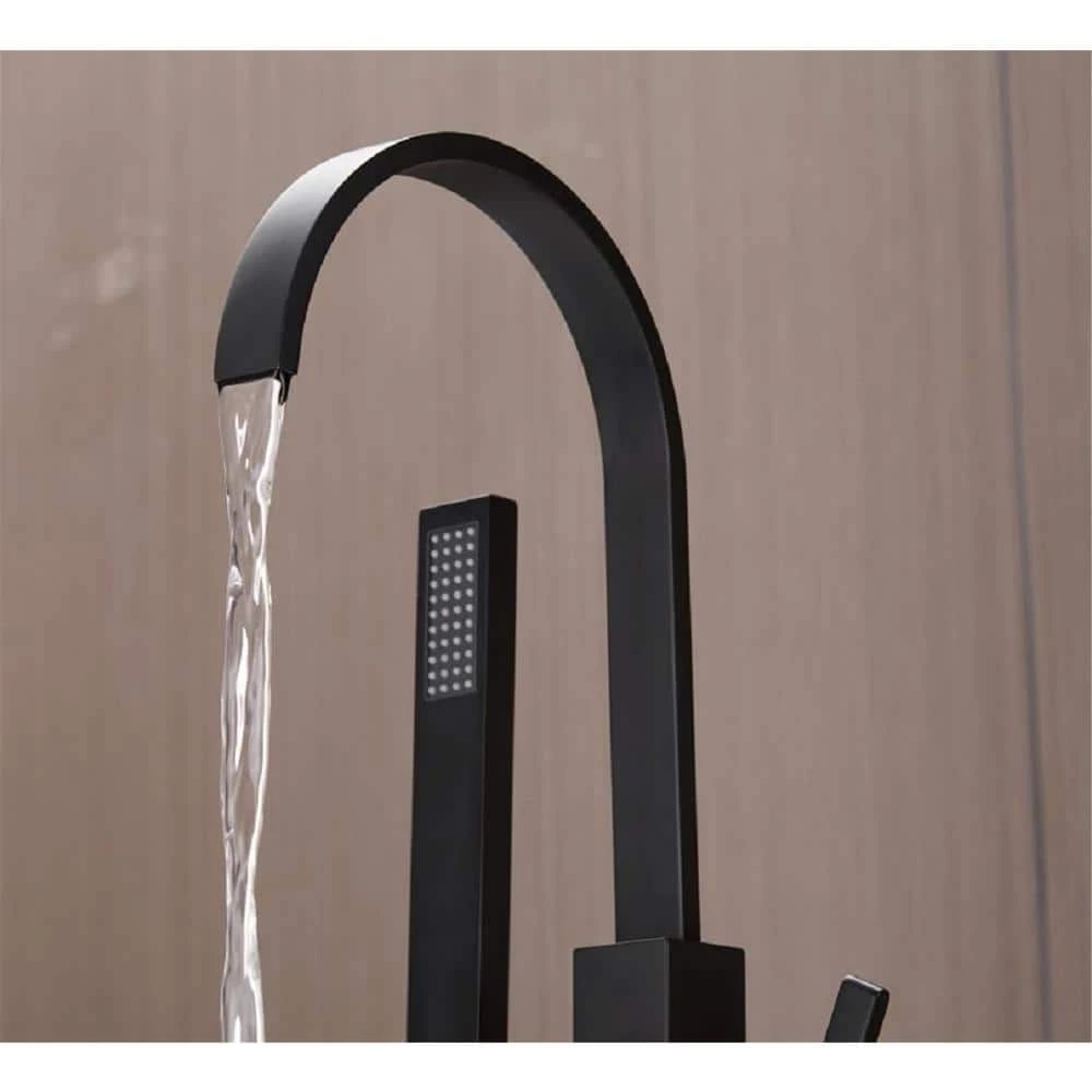UKISHIRO Single Handle Floor Mount Freestanding Tub Faucet Bathtub Filler with Hand Shower in Matte Black 5 UKISHIRO Single Handle Floor Mount Freestanding Tub Faucet Bathtub Filler with Hand Shower in Matte Black - Image 5