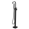 UKISHIRO Single Handle Floor Mount Freestanding Tub Faucet Bathtub Filler with Hand Shower in Matte Black