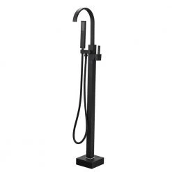 UKISHIRO Single Handle Floor Mount Freestanding Tub Faucet Bathtub Filler with Hand Shower in Matte Black