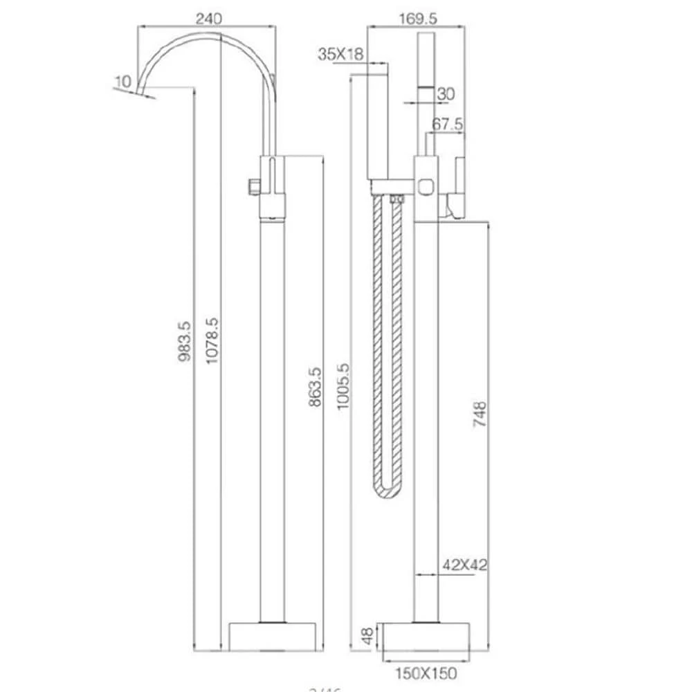 UKISHIRO Single Handle Floor Mount Freestanding Tub Faucet Bathtub Filler with Hand Shower in Matte Black 2 UKISHIRO Single Handle Floor Mount Freestanding Tub Faucet Bathtub Filler with Hand Shower in Matte Black - Image 2