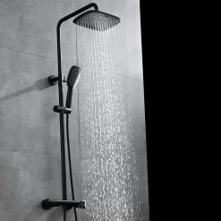 UKISHIRO Double Handle 2-Spray of Rain Shower Faucet with Rectangle Shower Head in Black -Bathroom Faucets Store black ukishiro shower faucets jk00jn211111001 4f 1000