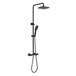 UKISHIRO Double Handle 2-Spray of Rain Shower Faucet with Rectangle Shower Head in Black