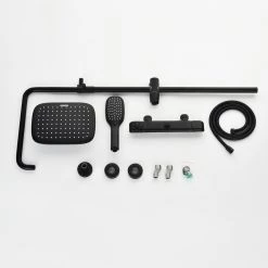 UKISHIRO Double Handle 2-Spray of Rain Shower Faucet with Rectangle Shower Head in Black -Bathroom Faucets Store black ukishiro shower faucets jk00jn211111001 66 1000