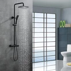 UKISHIRO Double Handle 2-Spray of Rain Shower Faucet with Rectangle Shower Head in Black -Bathroom Faucets Store black ukishiro shower faucets jk00jn211111001 c3 1000