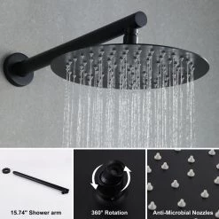 UKISHIRO Single-Handle 5-Spray 10 in. Round High Pressure Shower Faucet in Matte Black (Valve Included) -Bathroom Faucets Store black ukishiro shower faucets smd00ji2116012 1f 1000