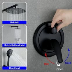 UKISHIRO Single-Handle 5-Spray 10 in. Round High Pressure Shower Faucet in Matte Black (Valve Included) -Bathroom Faucets Store black ukishiro shower faucets smd00ji2116012 44 1000