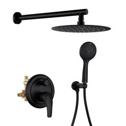 UKISHIRO Single-Handle 5-Spray 10 in. Round High Pressure Shower Faucet in Matte Black (Valve Included)