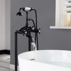 WOODBRIDGE Adelaide 3-Handle Claw Foot Tub Filler Faucet with Hand Shower in Matte Black -Bathroom Faucets Store black woodbridge claw foot tub faucets f1065 40 1000
