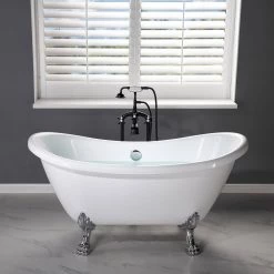 WOODBRIDGE Adelaide 3-Handle Claw Foot Tub Filler Faucet with Hand Shower in Matte Black -Bathroom Faucets Store black woodbridge claw foot tub faucets f1065 4f 1000