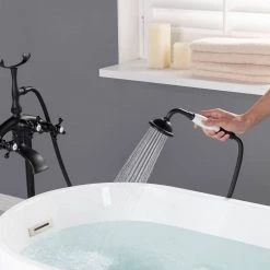 WOODBRIDGE Adelaide 3-Handle Claw Foot Tub Filler Faucet with Hand Shower in Matte Black -Bathroom Faucets Store black woodbridge claw foot tub faucets f1065 a0 1000