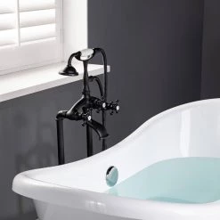 WOODBRIDGE Adelaide 3-Handle Claw Foot Tub Filler Faucet with Hand Shower in Matte Black -Bathroom Faucets Store black woodbridge claw foot tub faucets f1065 c3 1000