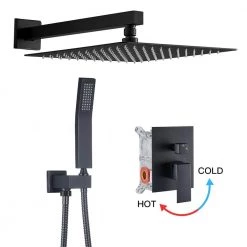 Zalerock Rain 1-Spray Square 12 in. Shower System Shower Head with Handheld in Black