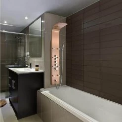 AKDY 65 in. 8-Jet Shower Panel System in Bronze Stainless Steel with Rainfall Waterfall Shower Head and Handheld Shower Wand -Bathroom Faucets Store bronze stainless steel akdy shower towers sp0113 31 1000