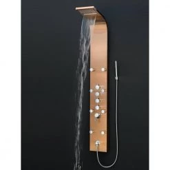 AKDY 65 in. 8-Jet Shower Panel System in Bronze Stainless Steel with Rainfall Waterfall Shower Head and Handheld Shower Wand -Bathroom Faucets Store bronze stainless steel akdy shower towers sp0113 77 1000