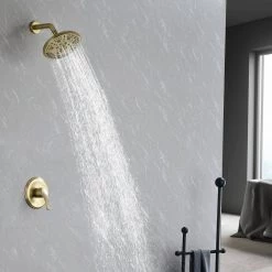 Aurora Decor Amo 8in Single-Handle 6-Spray Shower Faucet with ABS Plastic Shower Head in Brushed Gold(Valve Included) -Bathroom Faucets Store brushed aurora decor shower faucets dsmdhd2a88043bg 76 1000