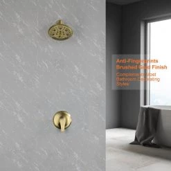 Aurora Decor Amo 8in Single-Handle 6-Spray Shower Faucet with ABS Plastic Shower Head in Brushed Gold(Valve Included) -Bathroom Faucets Store brushed aurora decor shower faucets dsmdhd2a88043bg c3 1000