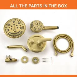 Aurora Decor Amo Single-Handle 15-Spray Shower Faucet with 8in Shower head in Brushed Gold (Valve Included) -Bathroom Faucets Store brushed aurora decor shower faucets dsmdhd2a88044bg 76 1000