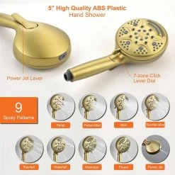 Aurora Decor Amo Single-Handle 15-Spray Shower Faucet with 8in Shower head in Brushed Gold (Valve Included) -Bathroom Faucets Store brushed aurora decor shower faucets dsmdhd2a88044bg fa 1000