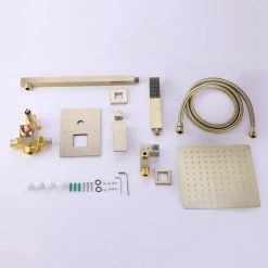 Aurora Decor Dimo Single-Handle 2-Spray Shower Faucet in Brushed Gold (Valve Included) -Bathroom Faucets Store brushed aurora decor shower faucets sfhchd2a48bg 1f 1000