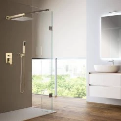 Aurora Decor Dimo Single-Handle 2-Spray Shower Faucet in Brushed Gold (Valve Included) -Bathroom Faucets Store brushed aurora decor shower faucets sfhchd2a48bg c3 1000