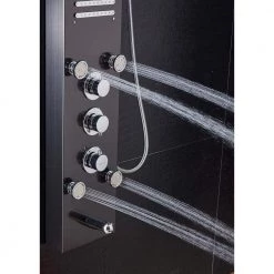 ELLO&ALLO 53 in. 10-Jet Shower Panel System in Brushed Black with LED Rainfall Waterfall Shower Head Hand shower and Tub Spout -Bathroom Faucets Store brushed black ello allo shower towers 8035 f4 04 14 02 s04 1f 1000
