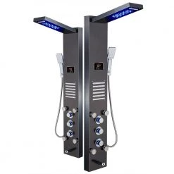 ELLO&ALLO 53 in. 10-Jet Shower Panel System in Brushed Black with LED Rainfall Waterfall Shower Head Hand shower and Tub Spout