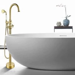 Vanity Art 48 in. H x 12 in. W Single Handle Claw Foot Tub Faucet with Hand Shower in Brushed Brass