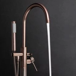 AKDY 2-Handle 45.47 in. Freestanding Floor Mount Tub Faucet Bathtub Filler with Hand Shower in Brushed Bronze -Bathroom Faucets Store brushed bronze akdy roman tub faucets tf0049 1f 1000