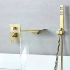Aurora Decor Aca Single-Handle Wall Mount Roman Tub Faucet with Hand Shower in Brushed Gold (Valve Included) -Bathroom Faucets Store brushed gold aurora decor roman tub faucets ad 88021bg 4f 1000