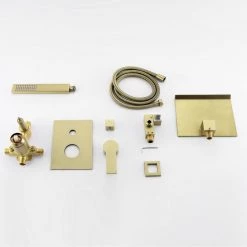 Aurora Decor Aca Single-Handle Wall Mount Roman Tub Faucet with Hand Shower in Brushed Gold (Valve Included) -Bathroom Faucets Store brushed gold aurora decor roman tub faucets ad 88021bg fa 1000