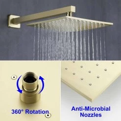 Aurora Decor ACA Single-Handle 1-Spray Square High Pressure Shower Faucet in Brushed Gold (Valve Included) -Bathroom Faucets Store brushed gold aurora decor shower faucets ad 88001bg 4f 1000