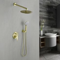 Aurora Decor ACA Single-Handle 5 of Spray Settings Round High Pressure Shower Faucet in Brushed Gold (Valve Included) -Bathroom Faucets Store brushed gold aurora decor shower faucets ad 88040bg 10 31 1000