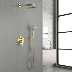 Aurora Decor ACA Single-Handle 5 of Spray Settings Round High Pressure Shower Faucet in Brushed Gold (Valve Included) -Bathroom Faucets Store brushed gold aurora decor shower faucets ad 88040bg 10 c3 1000