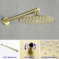 Aurora Decor ACA Single-Handle 5 of Spray Settings Round High Pressure Shower Faucet in Brushed Gold (Valve Included) -Bathroom Faucets Store brushed gold aurora decor shower faucets ad 88040bg 10 fa 1000